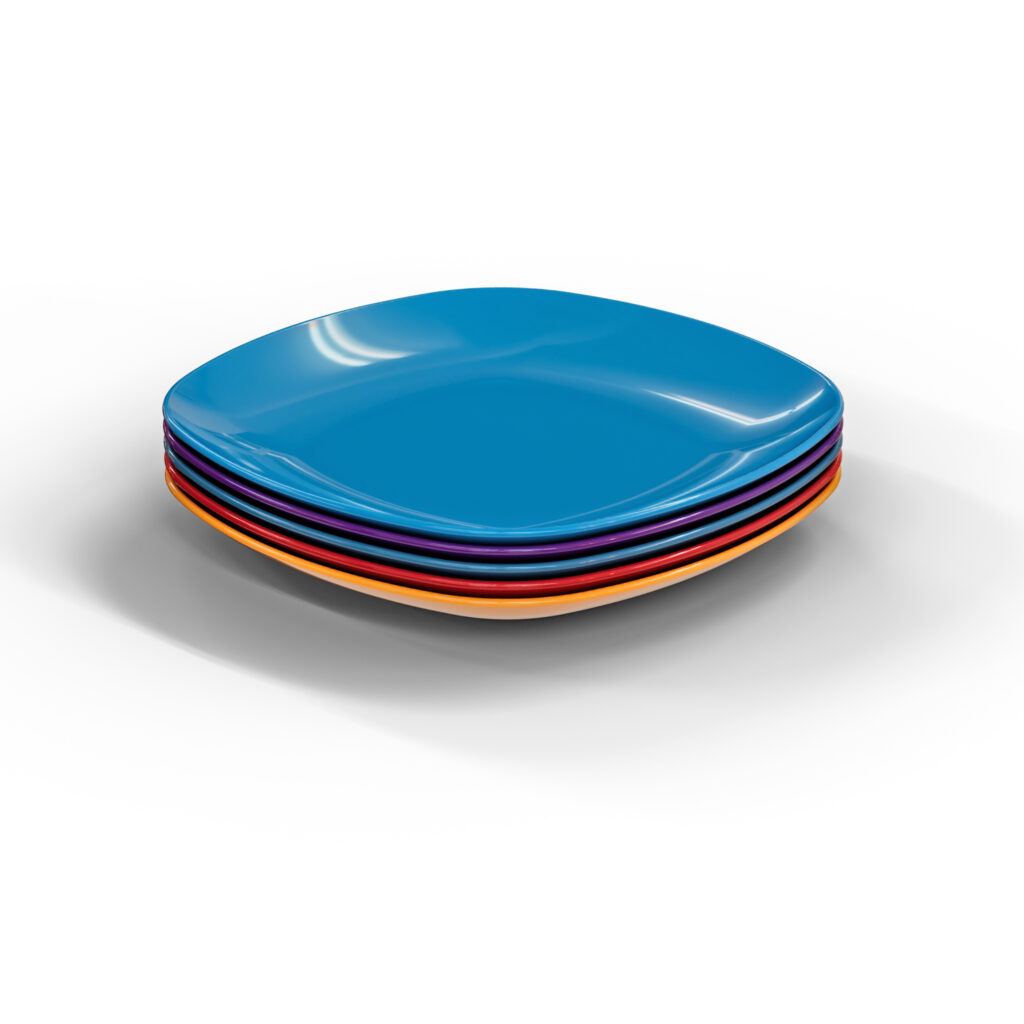 طبق بلاستيك مسطح مربع 22×22 تصميم أنيق للسندويتشات والحلويات